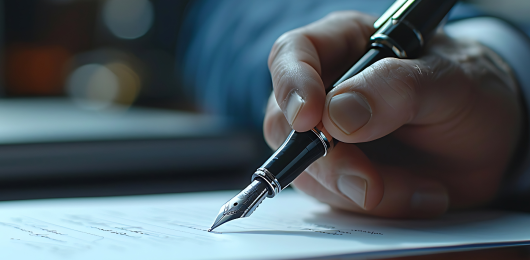 Image of a person signing product registration form