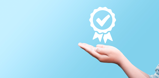 Tick Symbol Above an extended Hand - Image Implies Trade Compliance