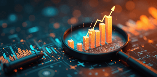3D growth chart implying detailed revenue analysis