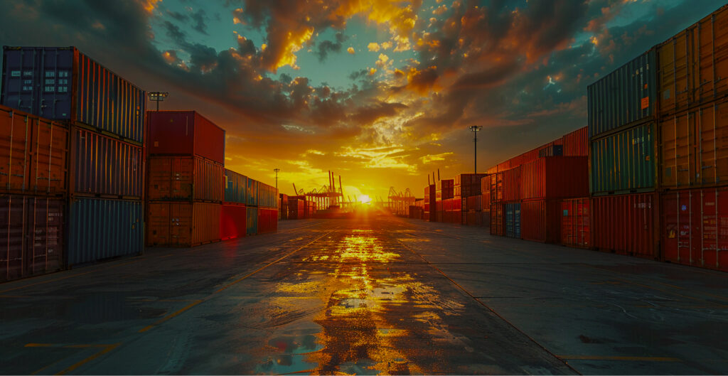 Port terminal with stacked containers